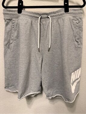 Nike Men's Heather Gray French Terry Athletic Shorts with White Logo